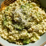 Mafaldine Pasta Limone With Broccoli served in a bowl with creamy lemon Parmesan sauce, tender broccoli florets, and freshly grated Parmesan cheese.